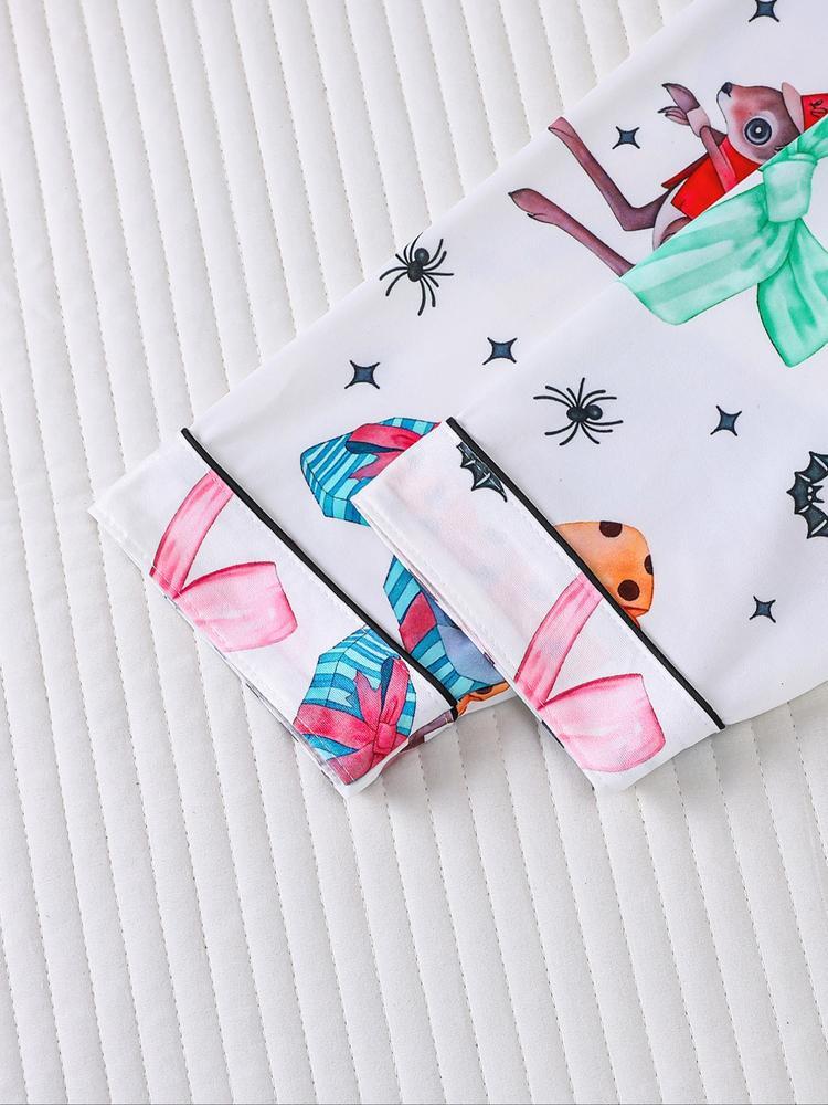 Women's Cartoon Print Pajama Set, Long Sleeve Shirt Collar Top & Elastic Pants, Casual Fall Winter Sleepwear, Comfortable Home Wear