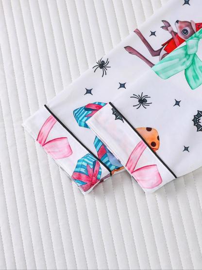 Women's Cartoon Print Pajama Set, Long Sleeve Shirt Collar Top & Elastic Pants, Casual Fall Winter Sleepwear, Comfortable Home Wear