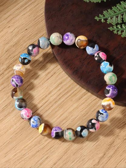 1PC 8mm Fire Agate Bracelet for Women, Natural Stone Bracelet for Relaxation and Clarity, Perfect Gift for Any Occasion, Beaded Bracelets