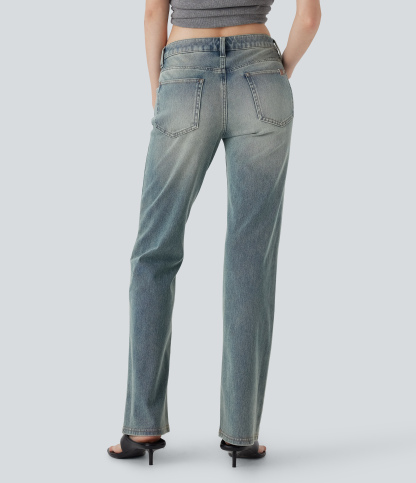 FlexLow Rise Pockets Washed Casual Bootcut Jeans