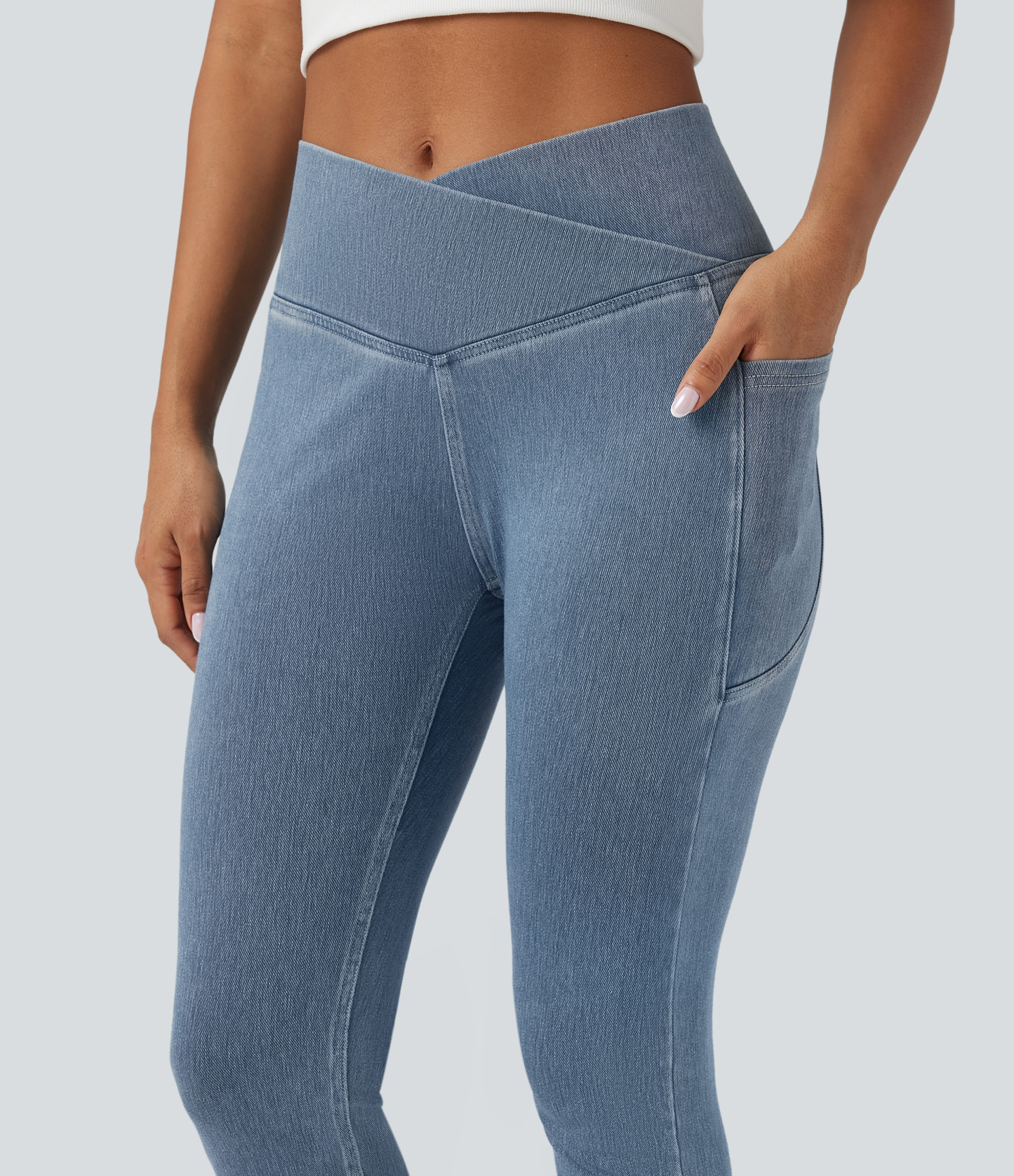 FlexCrossover Pocket Washed Denim Work Leggings