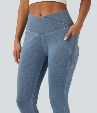 FlexCrossover Pocket Washed Denim Work Leggings