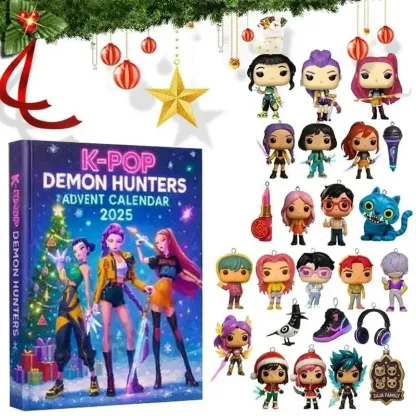 Demon Hunters Advent Calendar 2025 Keychain Countdown with 24 2D Keyring Toys Perfect Gifts for Kids Adults Teens Halloween Christmas Decorations