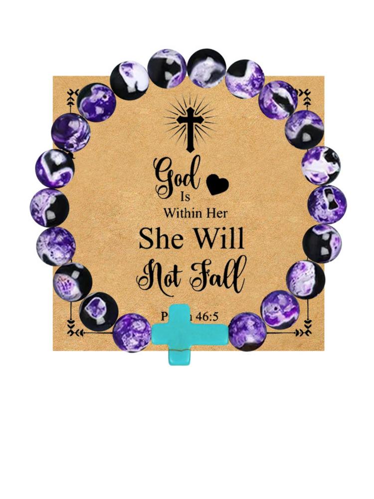 1PC Christian Christmas Gift Idea - Blue Cross Charm Bible Verse Bracelet for Bible Study, Baptism Gift for Teens, Women, Men | Inspirational Faith Jewelry