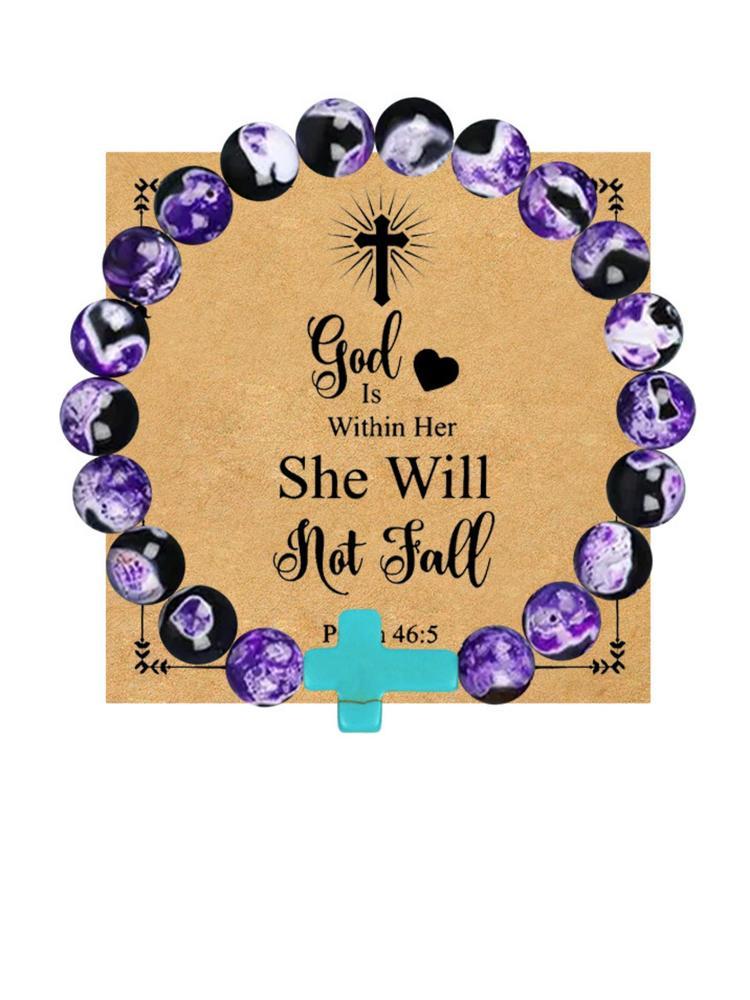 1PC Christian Christmas Gift Idea - Blue Cross Charm Bible Verse Bracelet for Bible Study, Baptism Gift for Teens, Women, Men | Inspirational Faith Jewelry