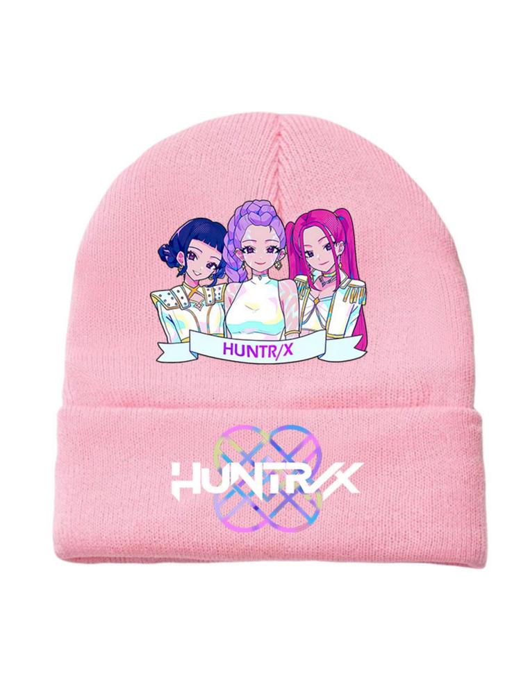 2025 new K-pop "Demon Hunters" girl group print knitted hat, velvet hat, warm hat, suitable for teenagers and adults. The same style as the K-pop "Demon Hunters" product.