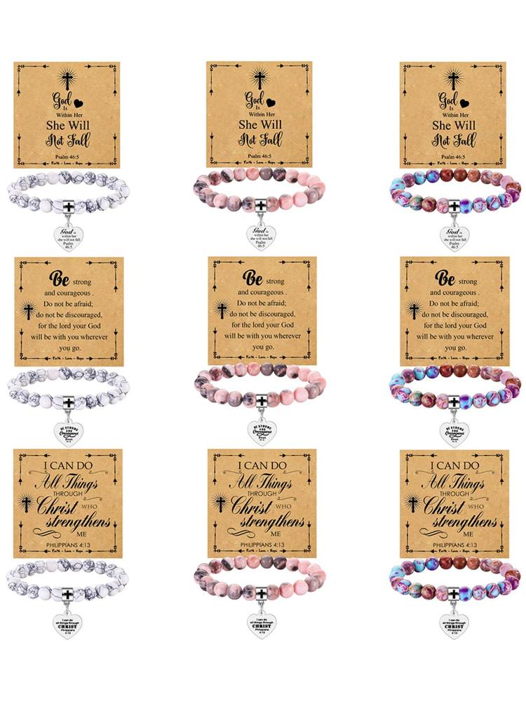 1PC Easter Gift for Women - Natural Stone Bracelet with Bible Inscription, Ideal for Mom, Daughter, Grandma, Girlfriend Girlfriend, Fiancée, Colleague