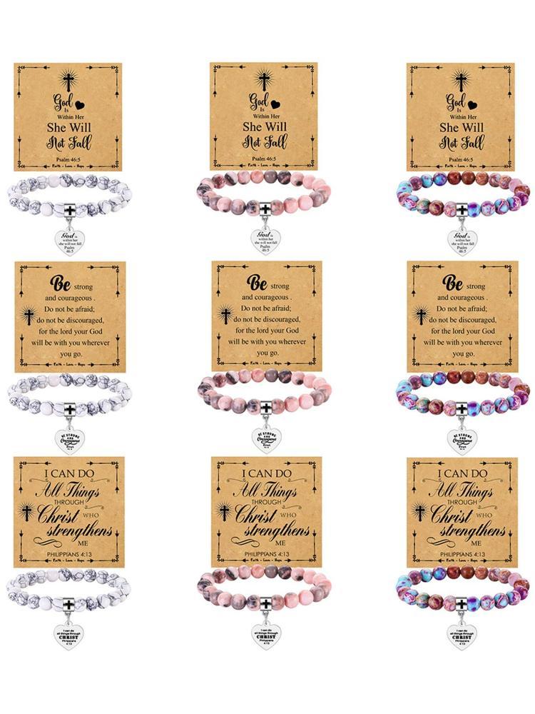 1PC Easter Gift for Women - Natural Stone Bracelet with Bible Inscription, Ideal for Mom, Daughter, Grandma, Girlfriend Girlfriend, Fiancée, Colleague