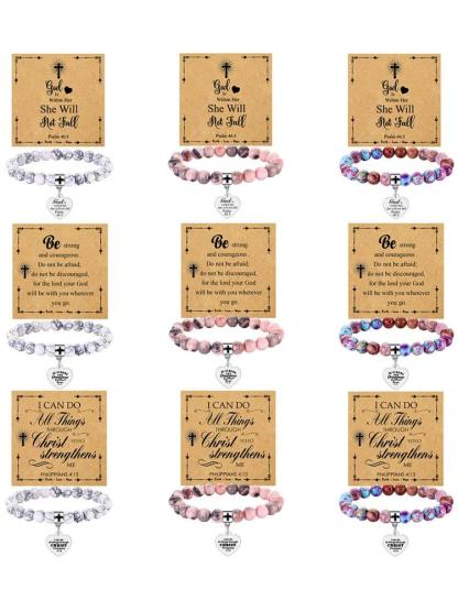 1PC Easter Gift for Women - Natural Stone Bracelet with Bible Inscription, Ideal for Mom, Daughter, Grandma, Girlfriend Girlfriend, Fiancée, Colleague