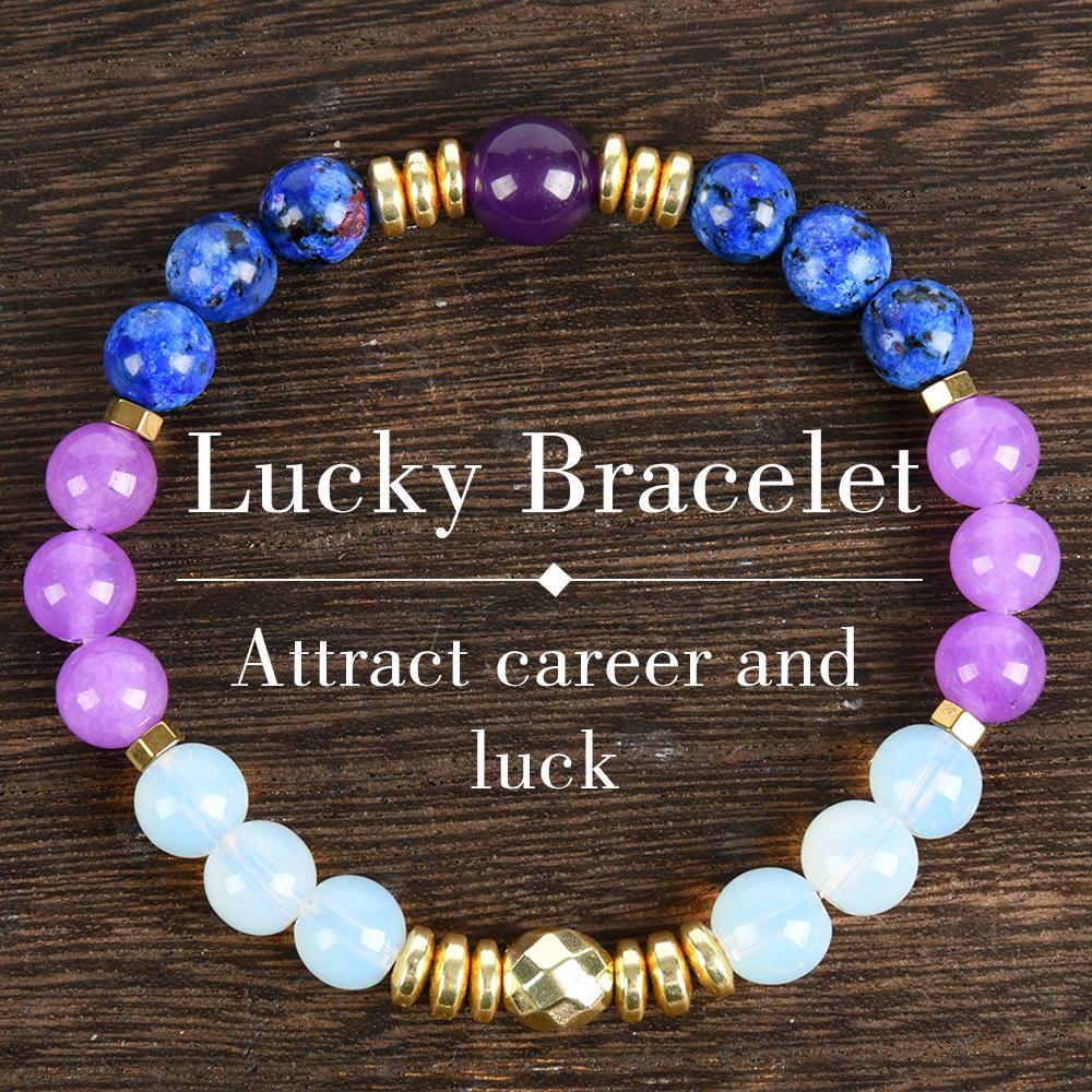 1pc Amethyst And Opal Crystal Elastic Bracelet, Stylish Bohemian Gem Accessories For Career Wealth, For Luck And Prosperity, , Brings Serenity & Luck