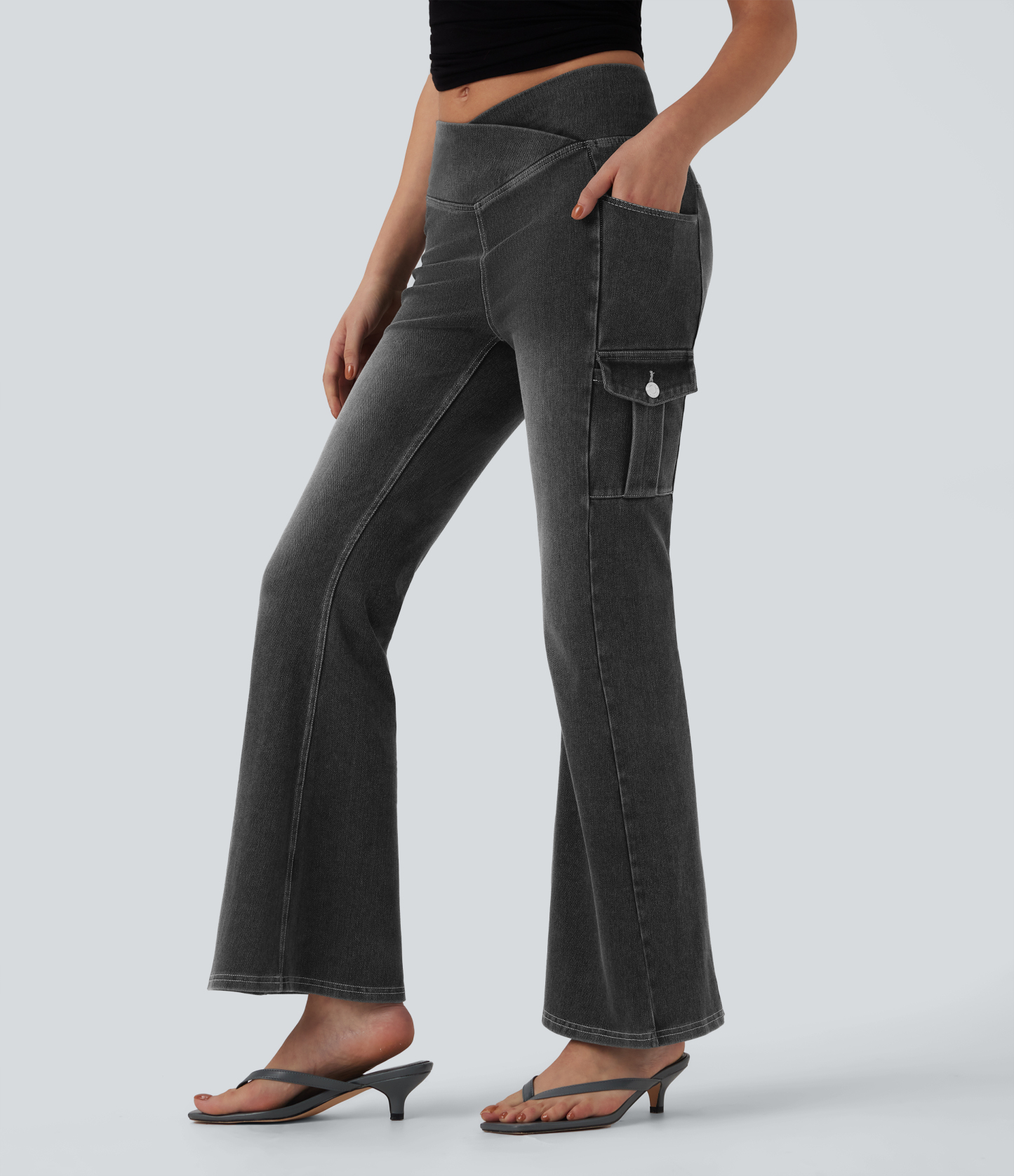 FlexMid Rise Crossover Denim Bootcut Casual Leggings with Pockets