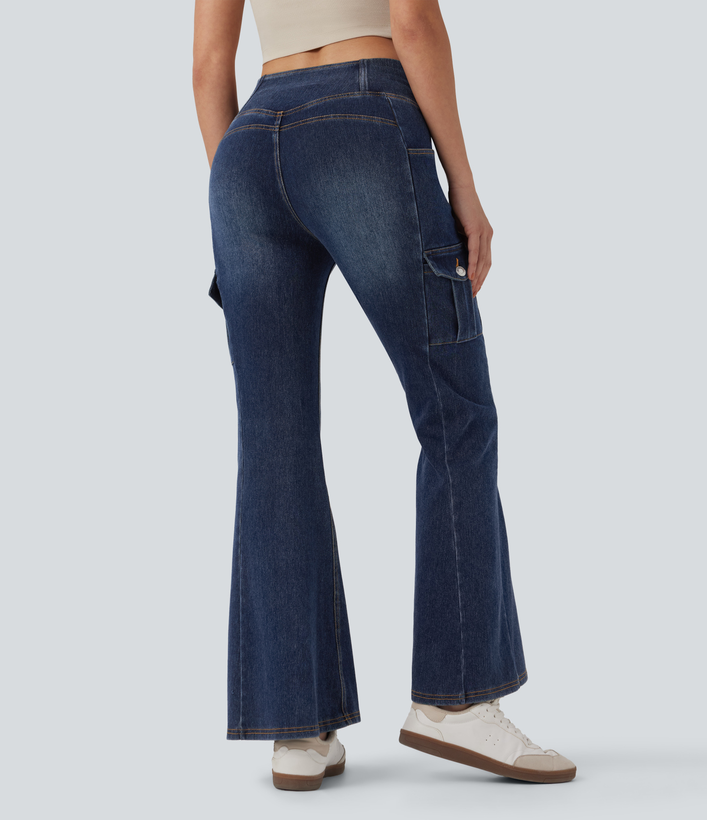 FlexMid Rise Crossover Denim Bootcut Casual Leggings with Pockets