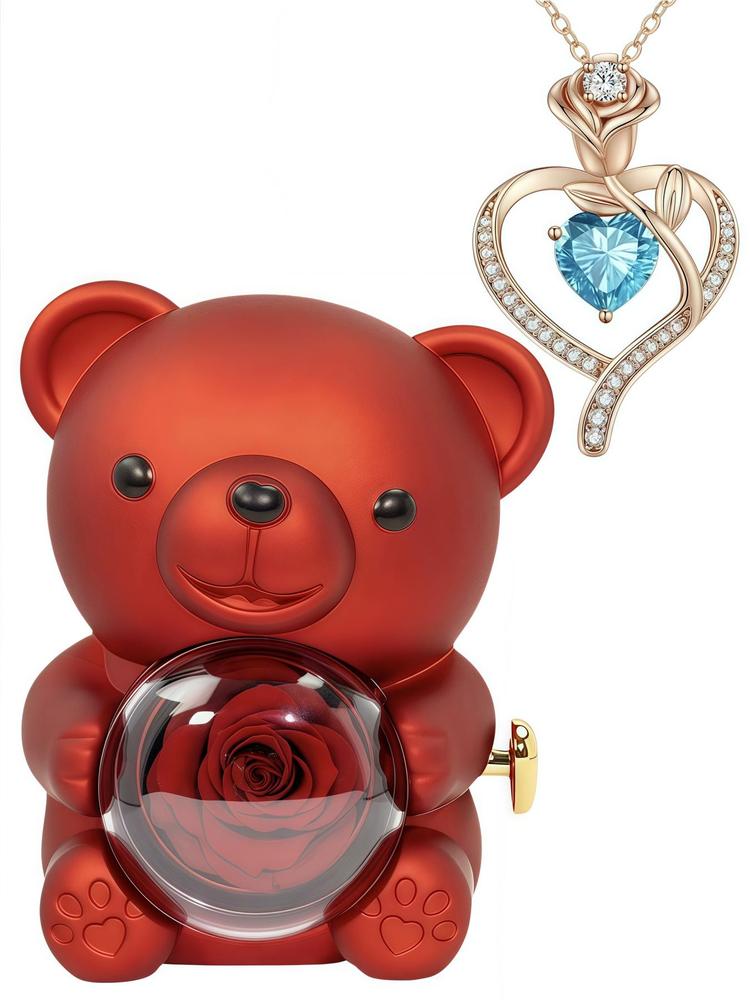 Heart Jewelry Set with Bear & Rose Gift Box, Including Heart Pendant Necklace & Ring & Earrings & Bracelet, Fashion Jewelry for Party, Daily Decor, Trendy All-match & Exquisite Jewelry for Birthday Gift, Mother's Day Gift