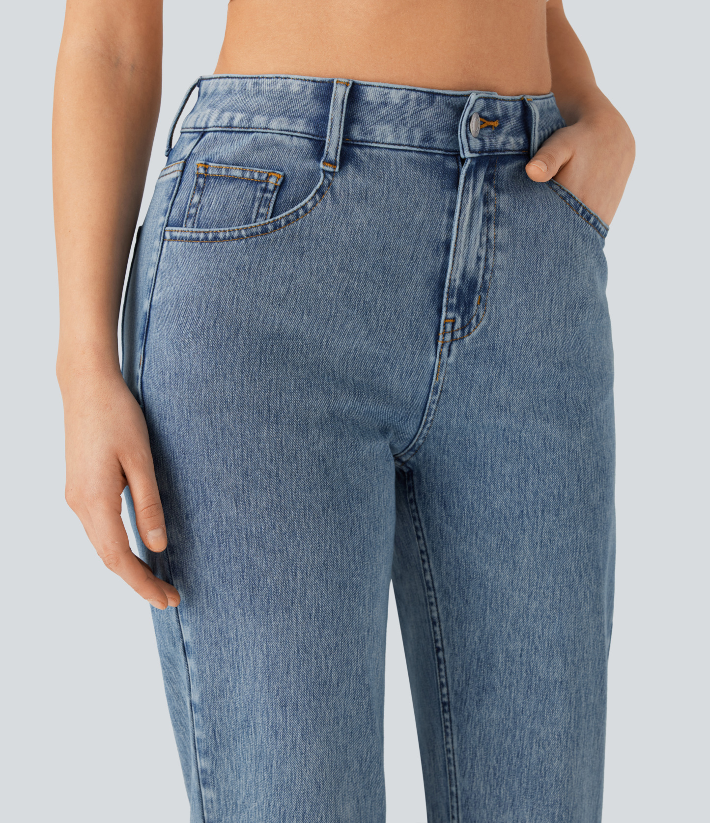 FlexHigh Waisted Zipper Pockets Straight Leg Casual Jeans