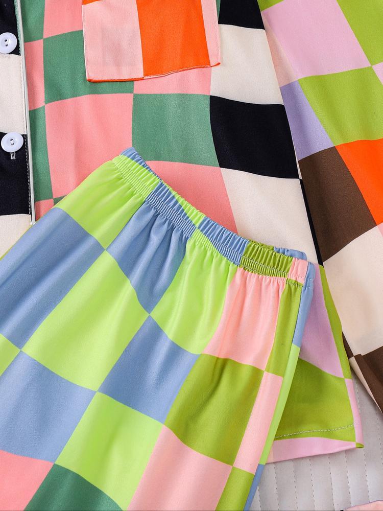 Women's Plaid Pajama Set, Holiday Party Sleepwear, Soft Shirt Collar Top & Elastic Pants, Casual Home Wear, Fall Winter Fashion