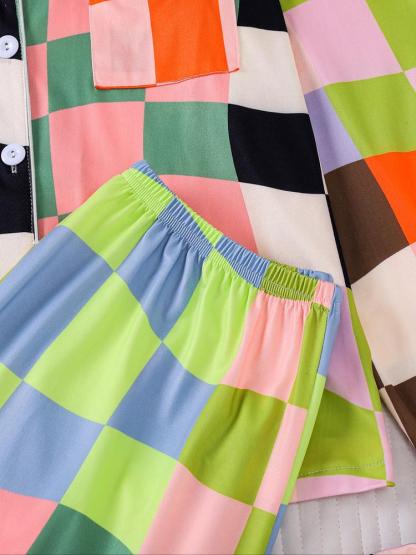 Women's Plaid Pajama Set, Holiday Party Sleepwear, Soft Shirt Collar Top & Elastic Pants, Casual Home Wear, Fall Winter Fashion