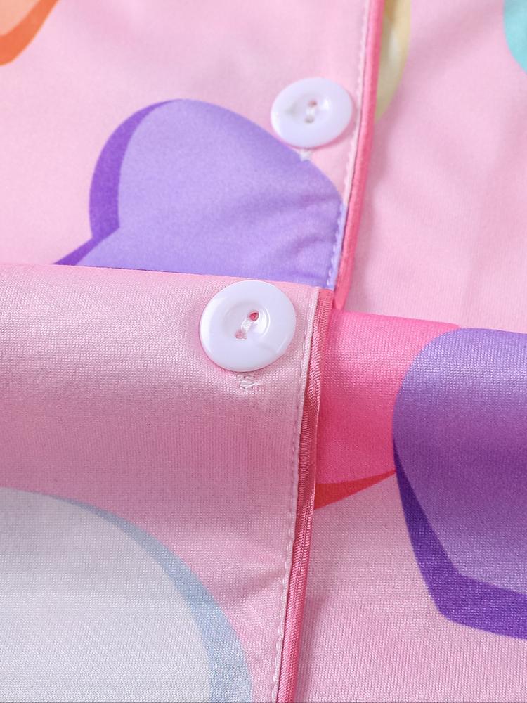 Women's Christmas Pajama Set, Heart Print Long Sleeve Shirt & Elastic Pants, Soft Knit Casual Loungewear Home Wear, Holiday Party Sleepwear