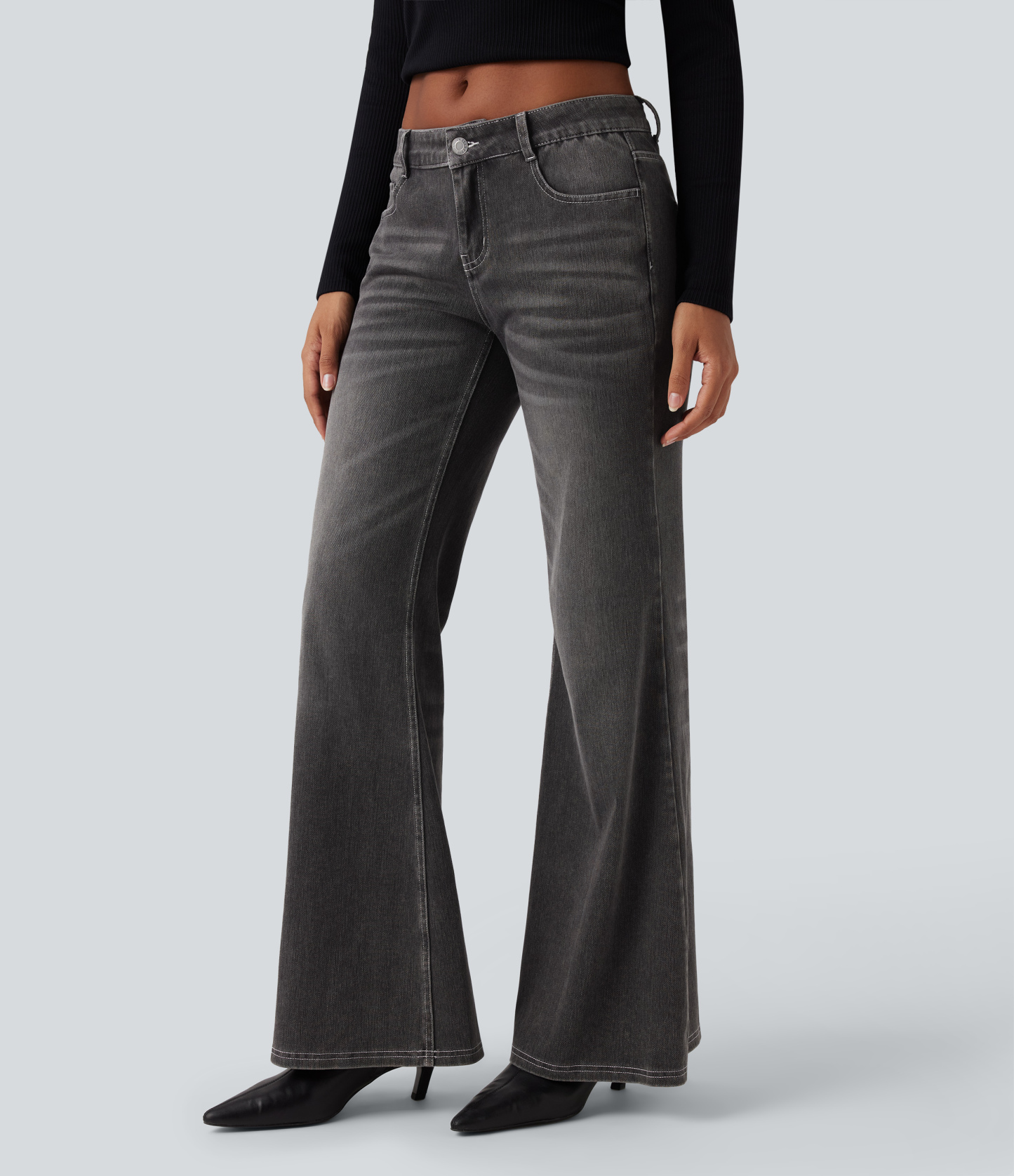 FlexLow Rise Flare Washed Casual Jeans with Pockets