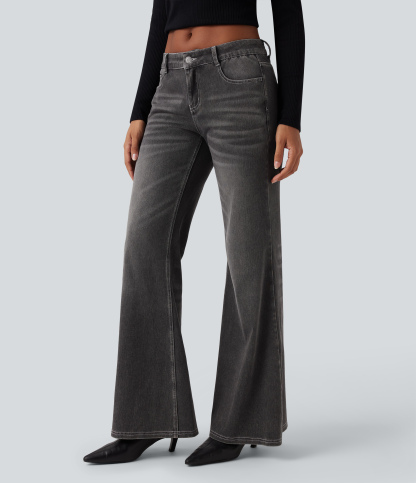 FlexLow Rise Flare Washed Casual Jeans with Pockets