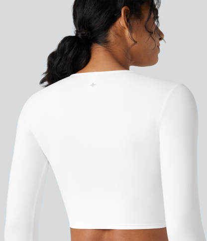 SoftlyZeroPlush Deep V-neck Long Sleeve Twisted Cropped Yoga Sports Top