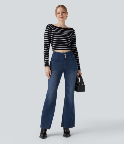 FlexHigh Waisted Bootcut Casual Jeans with Pockets