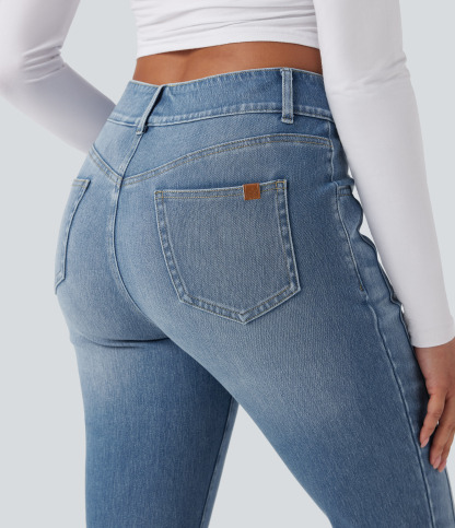 FlexMid Rise Washed Casual Skinny Jeans with Pockets