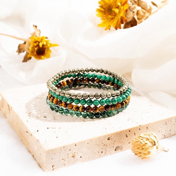 4mm Beads Delicate Attract Money Crystal Bracelet Stack | Pyrite, Tiger's Eye, Moss Agate, Malachite Dainty Beads | Jewelry for Healing #TikTokShopBlackFriday
