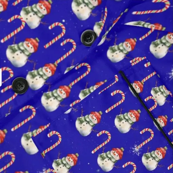 Love Christmas Pajamas Set - Blue Snowman Print Long Sleeve Top & Matching Bottoms for Cozy Nights