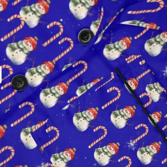 Love Christmas Pajamas Set - Blue Snowman Print Long Sleeve Top & Matching Bottoms for Cozy Nights