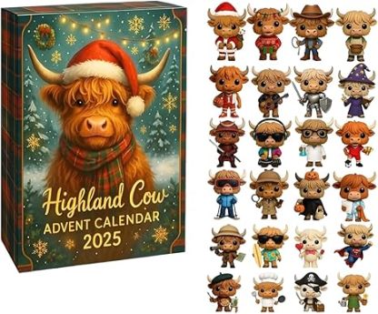 Highland Cow Advent Calendar 2025, 24 Days Surprise Countdown Calendar Gift Box, Perfect for Holiday Decorations and Festive Fun Ideal, Highland Cow Lovers and Christmas Celebrations VNP