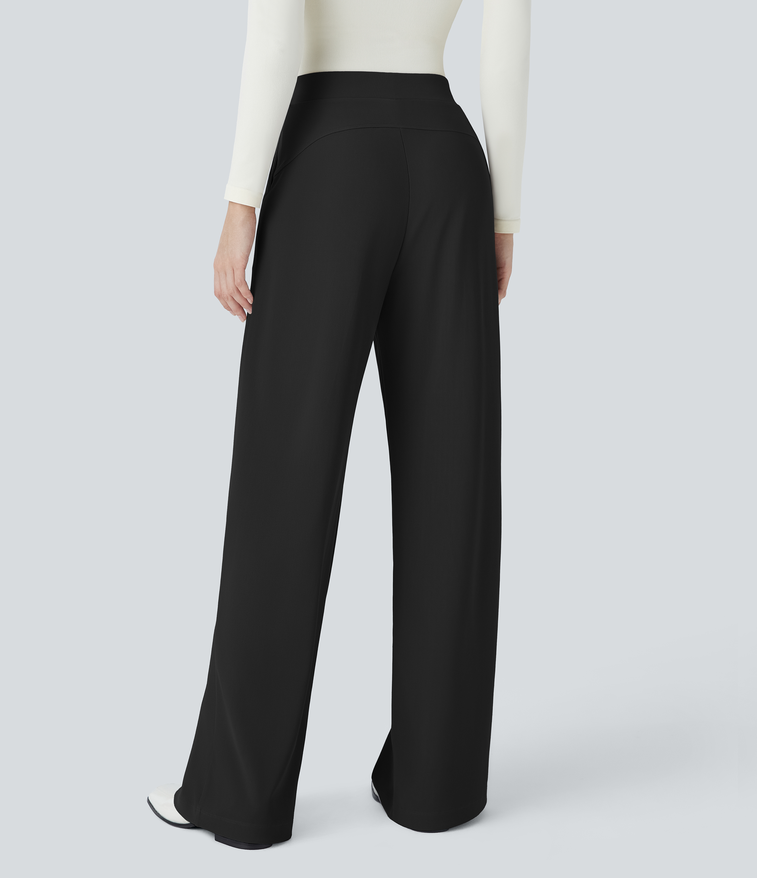 FlexHigh Waisted Body Sculpt Waist-Slimming Pocket Wide Leg Micro Waffle Work Pants