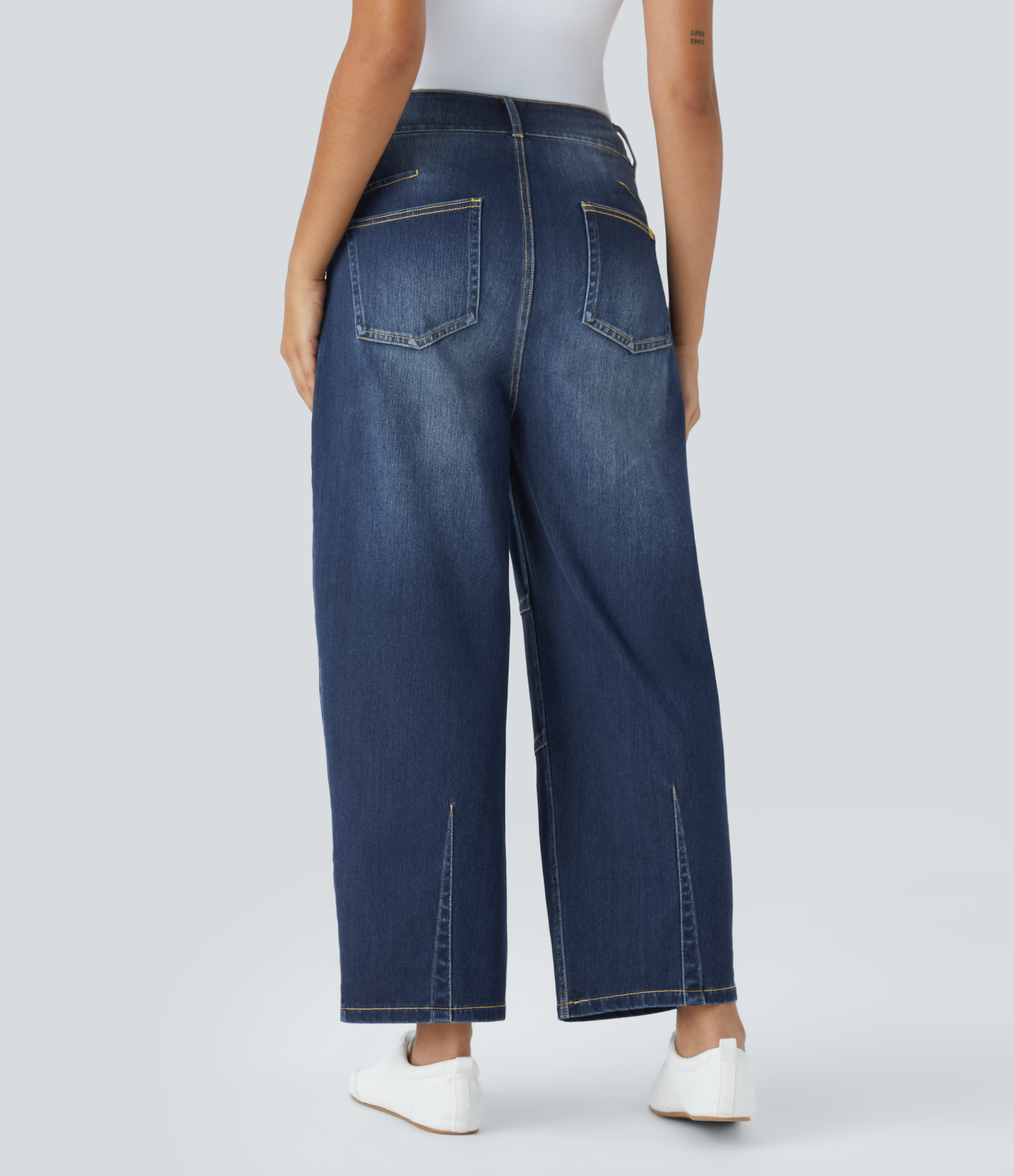 FlexMid Rise Pockets Barrel Leg Casual Jeans