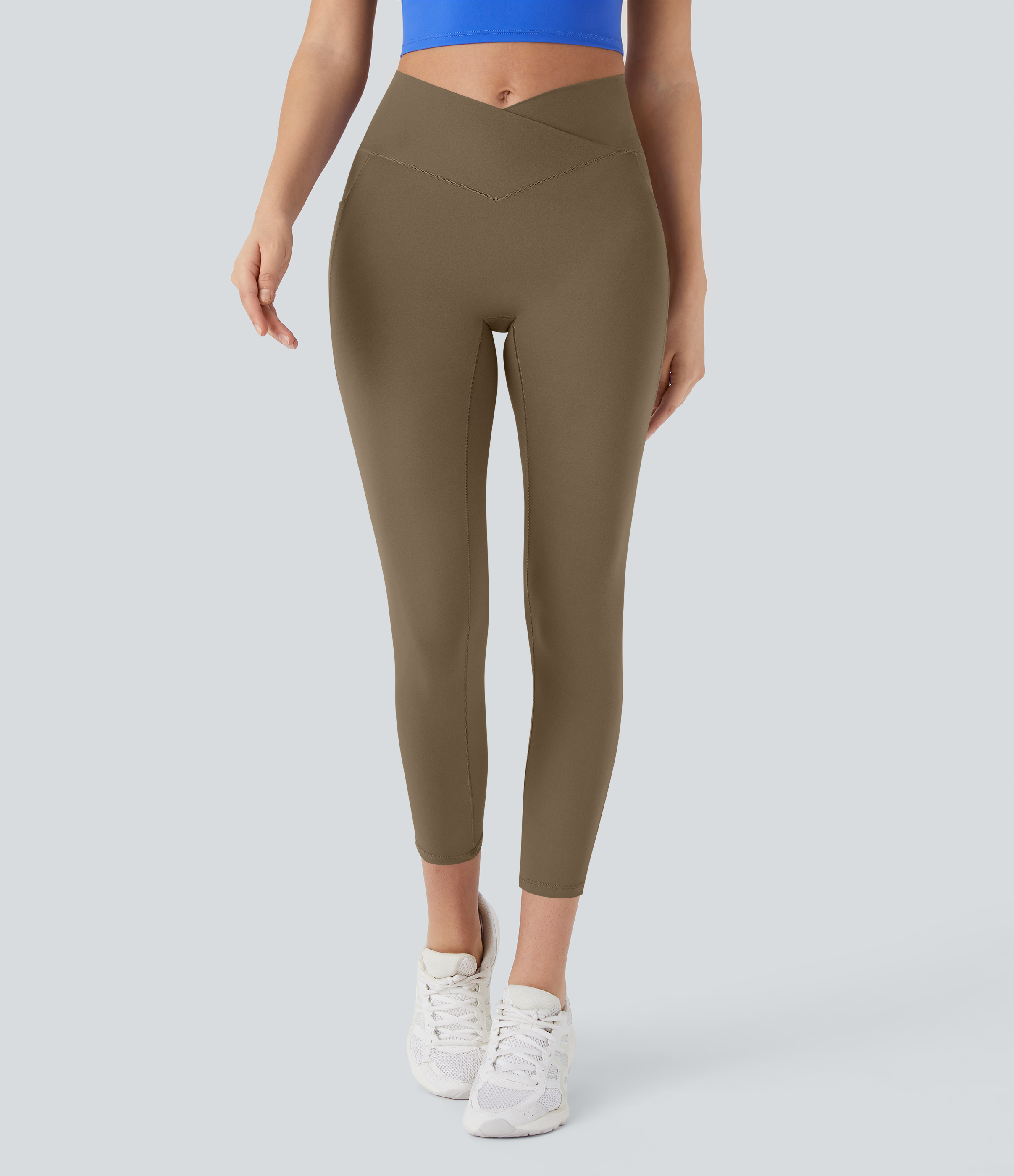 SoftlyZeroHigh Waisted Crossover Pocket Capri Yoga Leggings-UPF50+