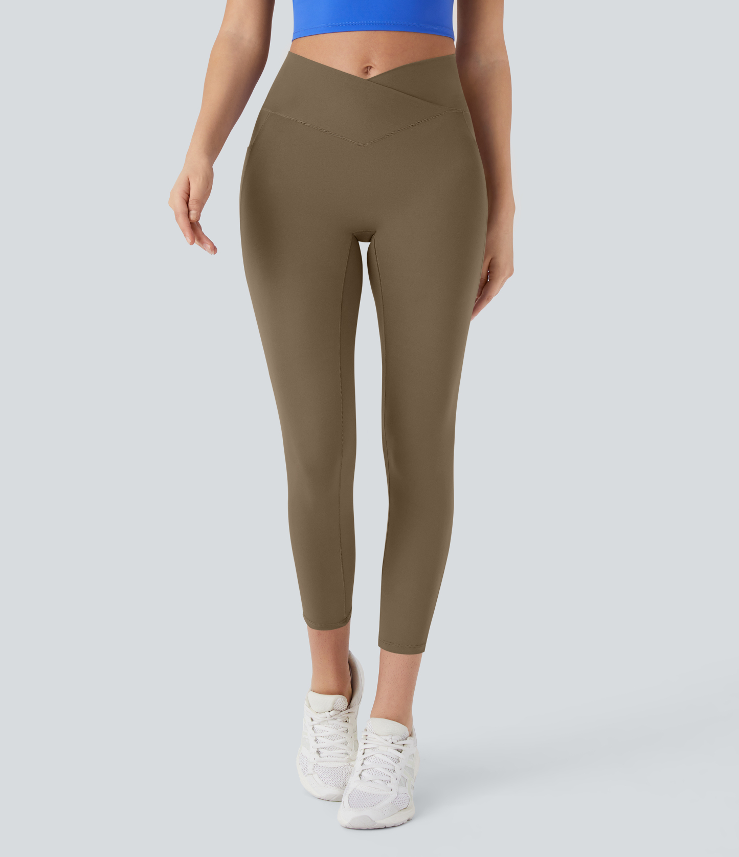 SoftlyZeroHigh Waisted Crossover Pocket Capri Yoga Leggings-UPF50+