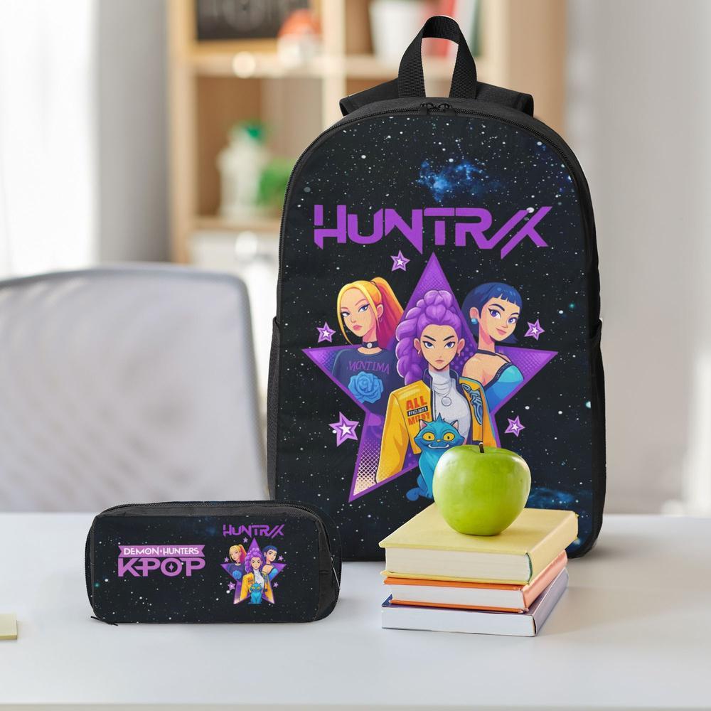 K-POP Demon Hunters 3PCS School Bag Set - Large Capacity Black Laptop Backpack, Portable Lunch Bag & Pencil Case, Functional Stylish Bag for Teens Adults, Great for Everyday Adventures & Gifts