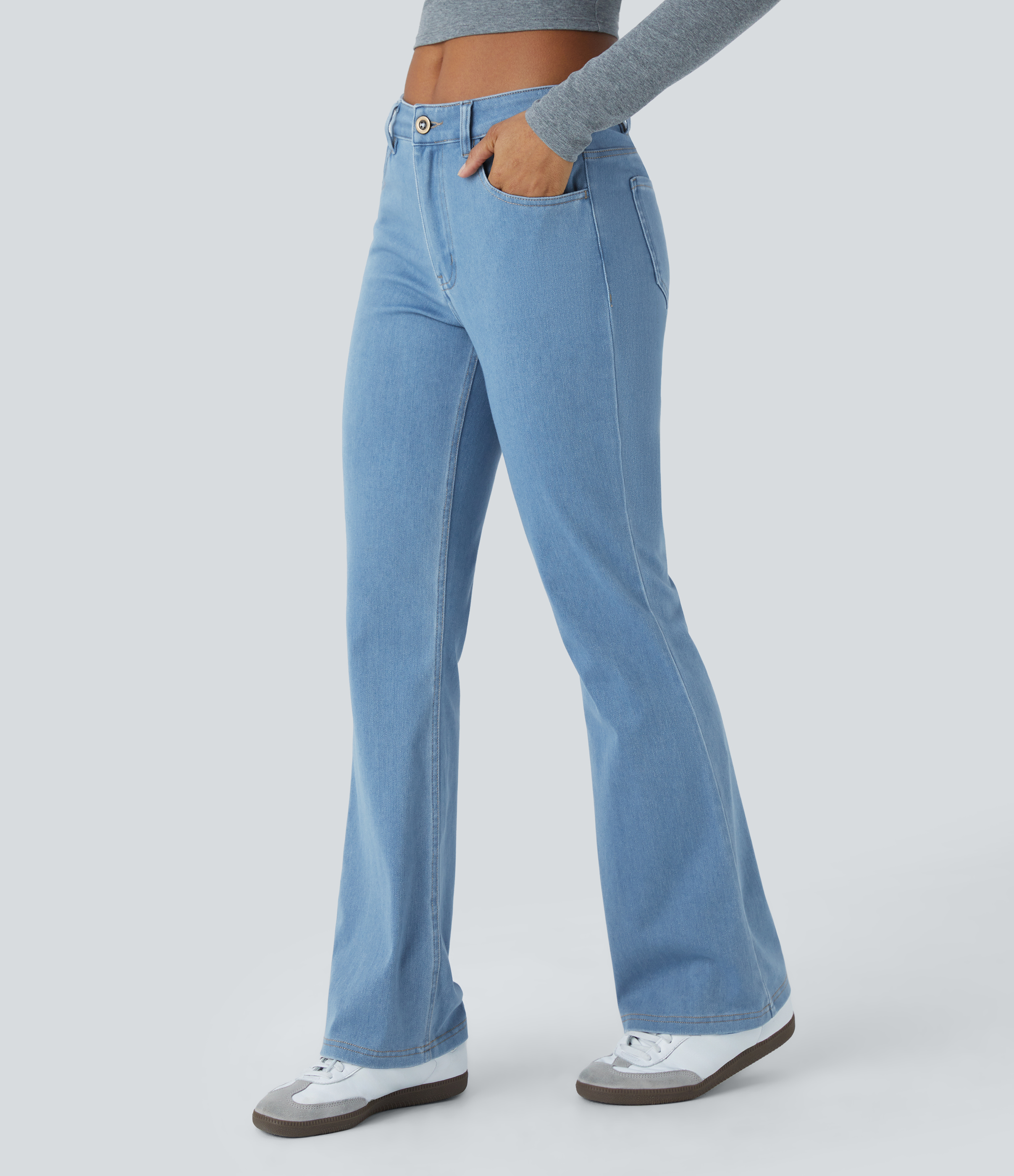 FlexMid Rise Pockets Casual Bootcut Jeans