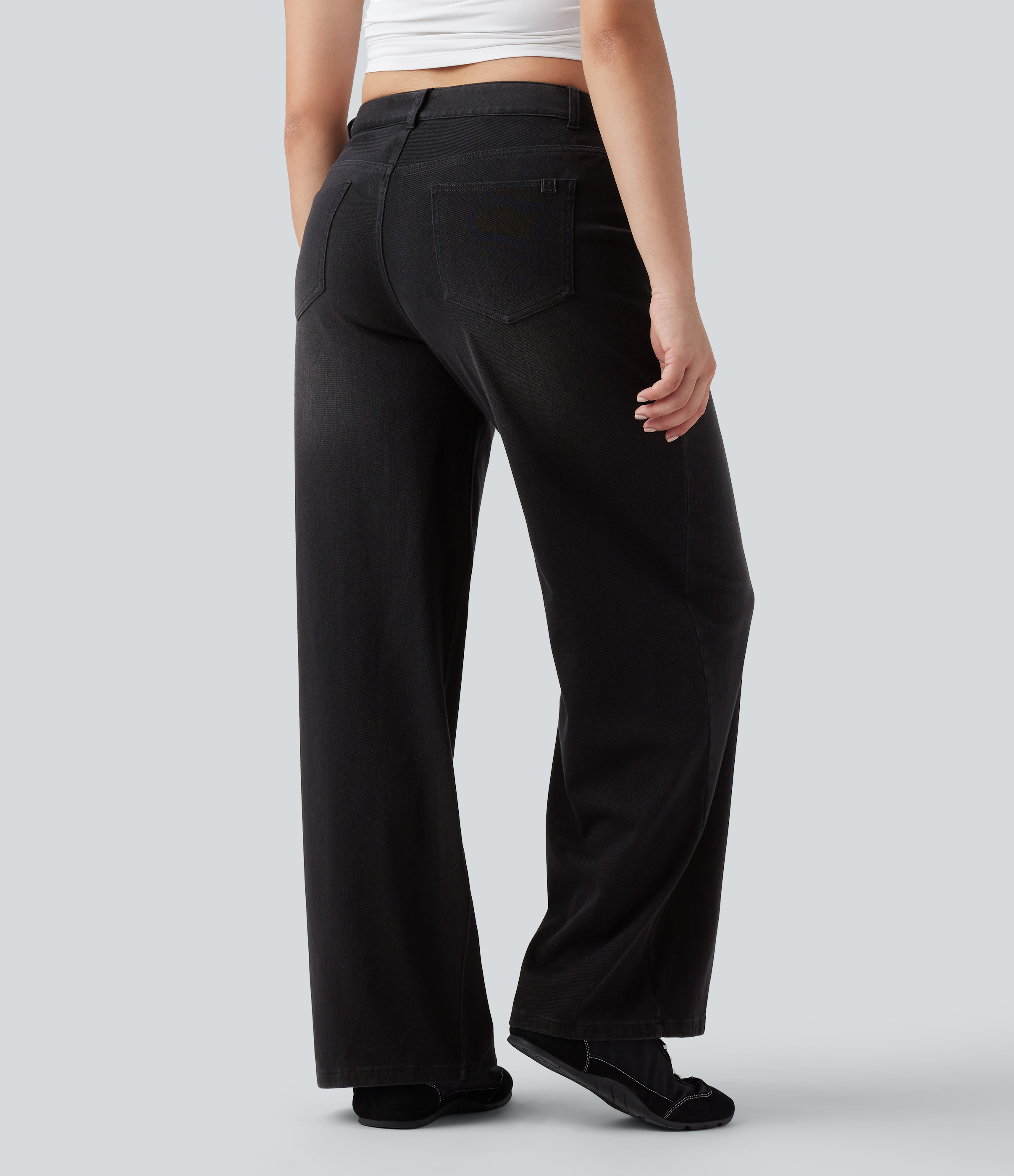 FlexMid Rise Wide Leg Casual Jeans with Pockets