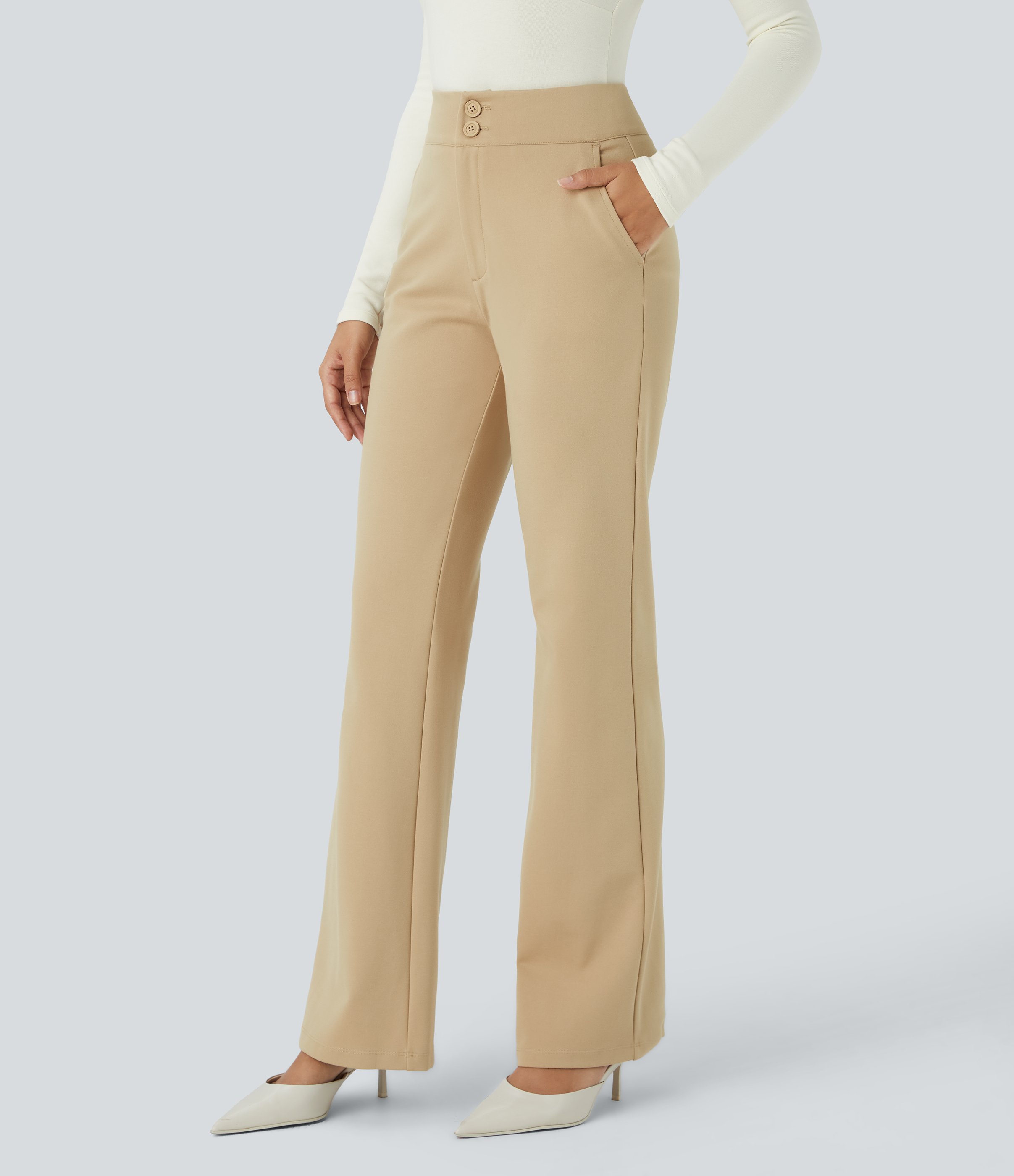 FlexHigh Waisted Zipper Pocket Slim Fit Work Pants