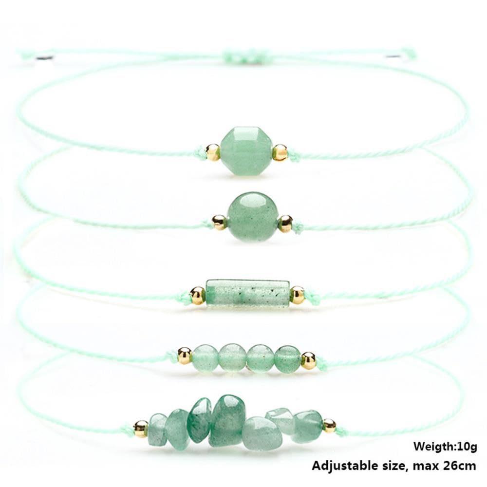 5 Pcs Green Dong ling Natural Adjustable Braided Bracelet, Jewelry Gift For Your Girlfriend On Valentine's Day, Includes Card Descriptions, Elegant Handcrafted Natural Stone Bead Crystal Bracelet Prosperity Handmade Wish