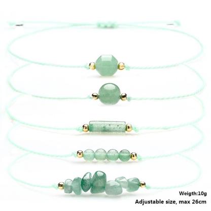 5 Pcs Green Dong ling Natural Adjustable Braided Bracelet, Jewelry Gift For Your Girlfriend On Valentine's Day, Includes Card Descriptions, Elegant Handcrafted Natural Stone Bead Crystal Bracelet Prosperity Handmade Wish