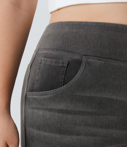 FlexHigh Waisted Pockets Baggy Wide Leg Washed Casual Plus Size Jeans