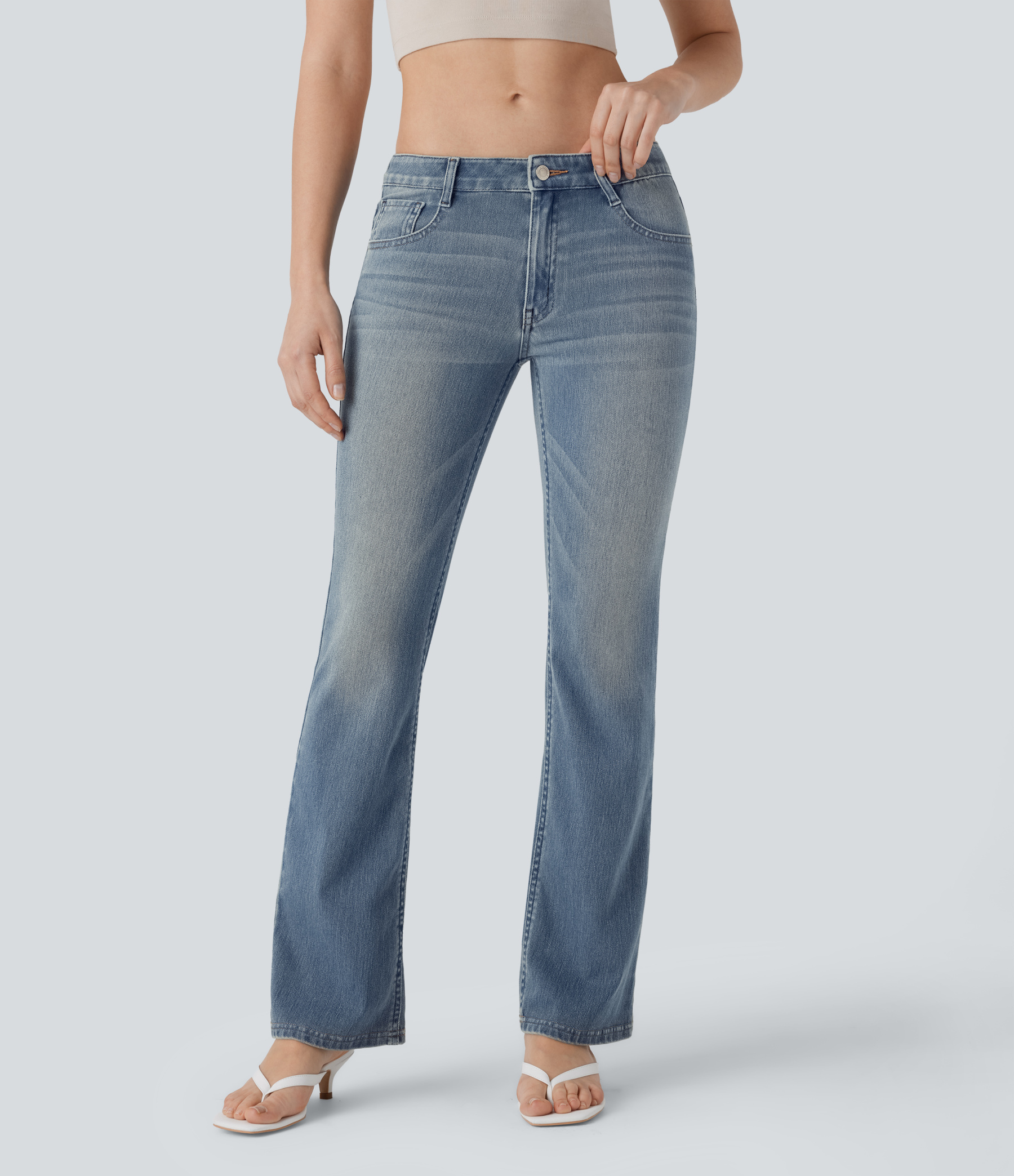 FlexLow Rise Pockets Washed Casual Bootcut Jeans