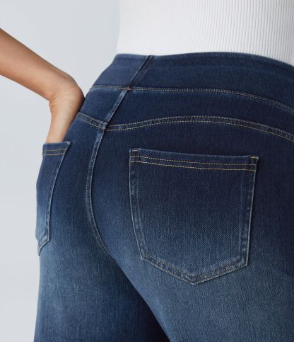 FlexHigh Waisted Pockets Baggy Wide Leg Washed Casual Jeans