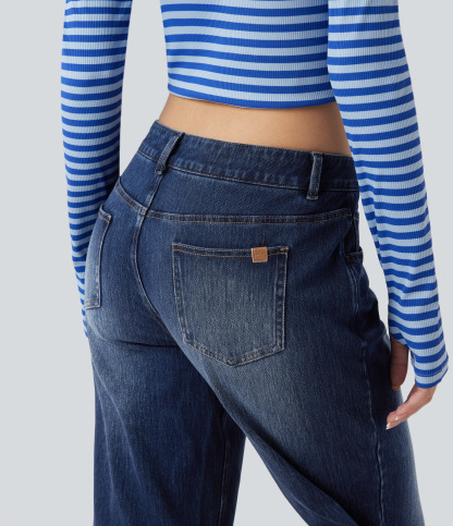 FlexAsymmetric Low Rise Straight Leg Casual Jeans with Pockets