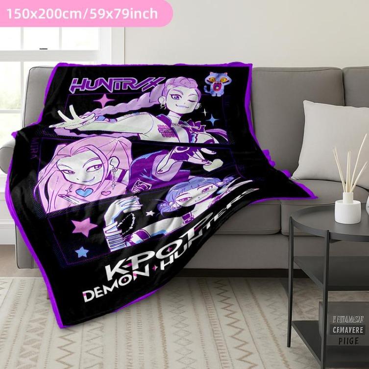 K-Pop Demon Hunter Anime Poster Blanket, Soft Flannel Shawl, Design, Home Office Camping Sofa Bed Cover, Netflix Fan Gift, Man Women Gift