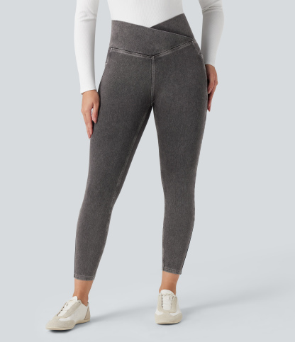 FlexCrossover Pocket Washed Denim Work Leggings