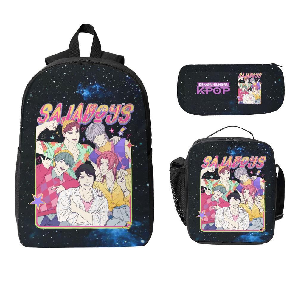 Saja Boys K POP Saja Boys School Backpack Set 3PCS - Cute Daypack Bookbag with Lunch Bag & Pencil Case, Perfect for Teens Adults School Work