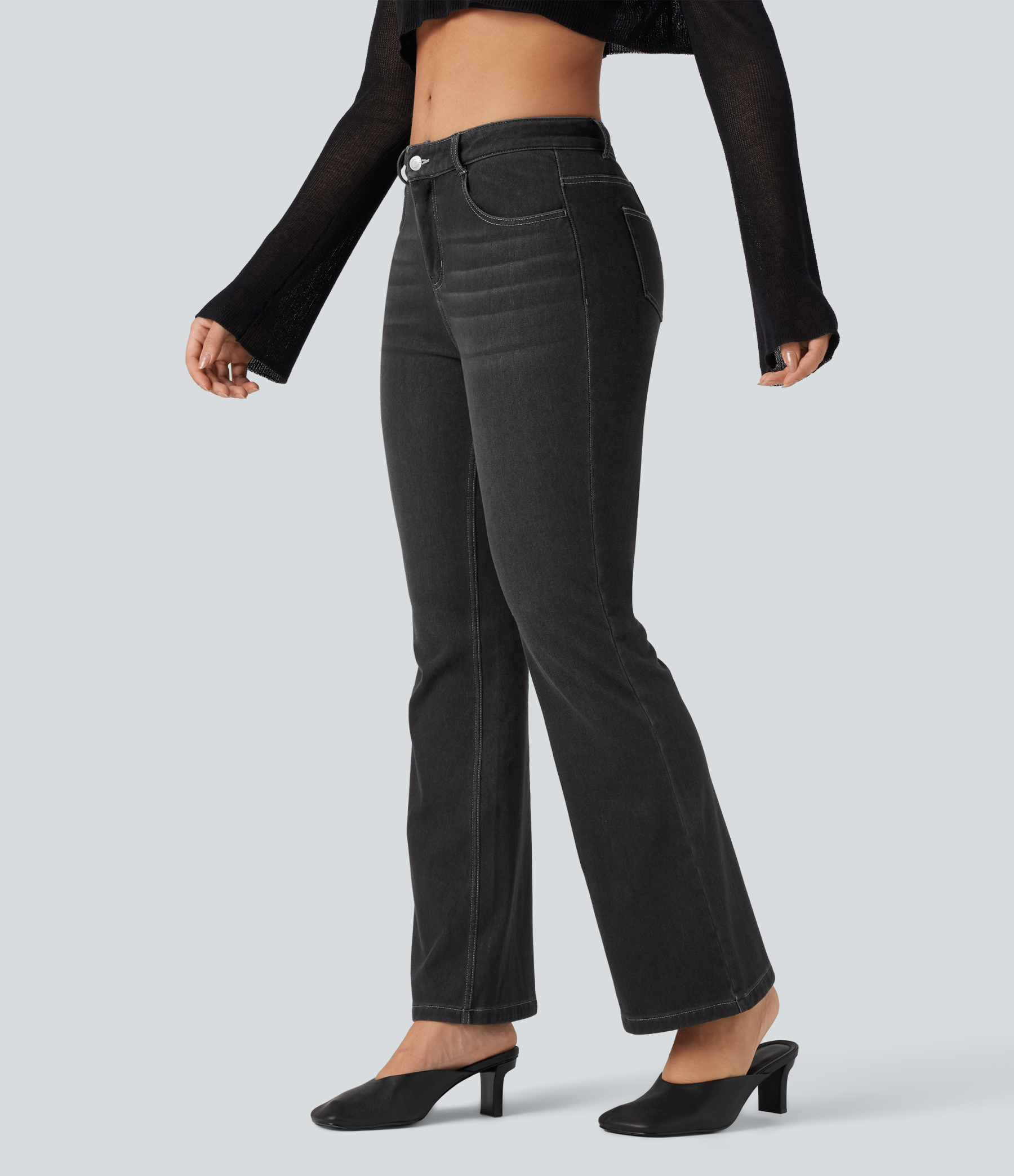 FlexMid Rise Casual Flare Jeans with Pockets