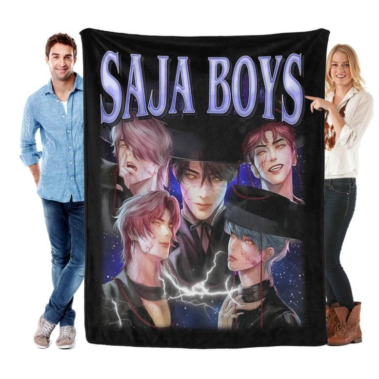 K-POP DEMON HUNTERS Stylized Trio Flannel Blanket - All-Season Comfort Multi-Purpose Printed Throw, Suitable For Sofa, Bed, Office & Home Decor, Perfect Halloween Gift Saja Boys Blanket Jinu Boo Baskets