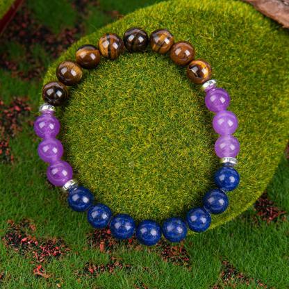 Reduce Stress Relieve Anxiety Crystal Bracelet Beaded Tiger's Eye Stone Jewelry For Men And Women,  Beaded Jewelry,  first  bracelet pulsera  amatista unity  bracelet protection  fashion artificial Colorblock Beaded Crystal Bracelet    chakra bracelet